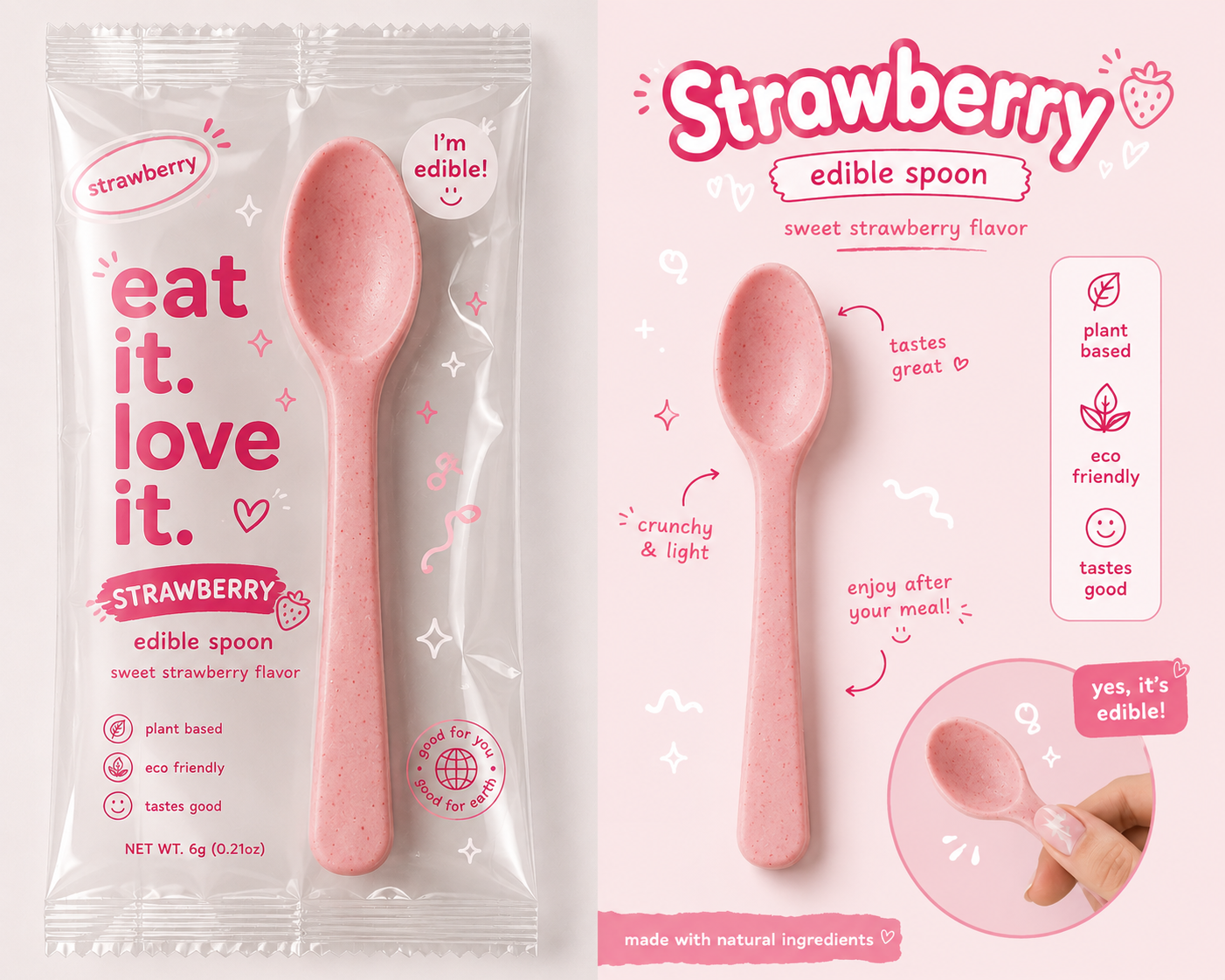 Polynex Strawberry edible spoon in its wrapper