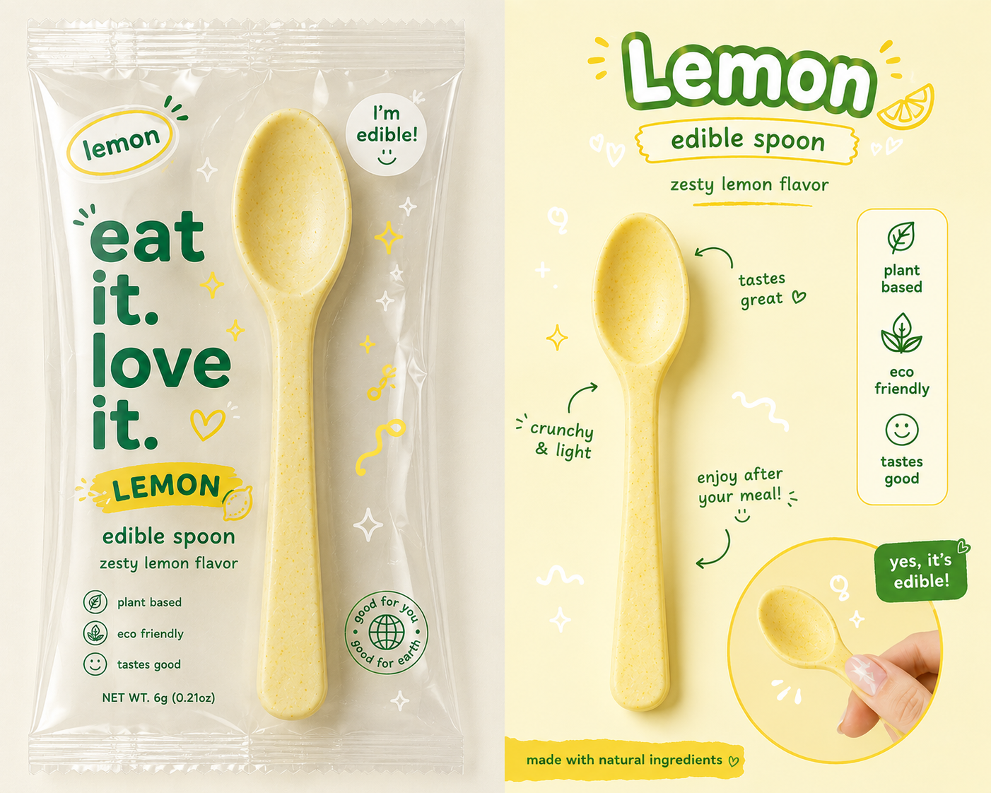 Polynex Lemon edible spoon in its wrapper